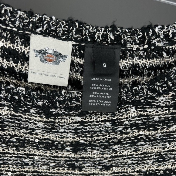 Harley Davidson Womens Black Sequin Striped Knit Pullover Sweater Size Small - Picture 3 of 12